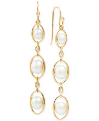 Macy's - Cultured Freshwater Pearl (5-7-1/2mm) & White Topaz (1/20 ct. t.w.) Drop Earrings in 14k Gold-Plated Sterling Silver