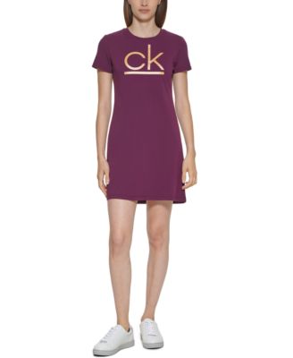 Calvin Klein - Cotton CK Metallic Logo T-Shirt Sheath Dress