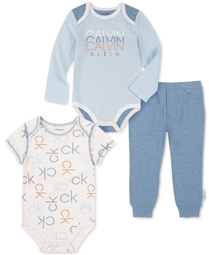 Calvin Klein Baby Boy and 2 Logo Bodysuits and Plush Joggers Set, 3