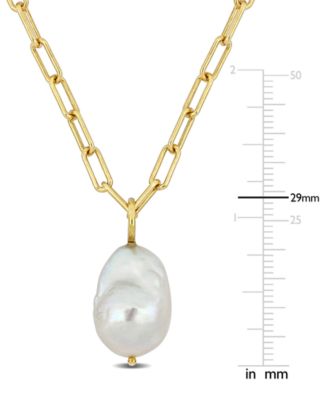 Cultured Freshwater Baroque Pearl (13-14mm) Solitaire 18" Pendant Necklace in 18k Gold-Plated Sterling Silver