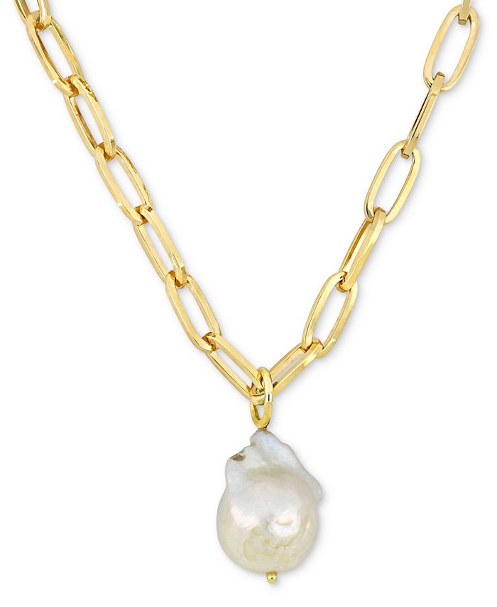 Macy's - Cultured Freshwater Baroque Pearl (13-14mm) Solitaire 20" Pendant Necklace in 18k Gold-Plated Sterling Silver