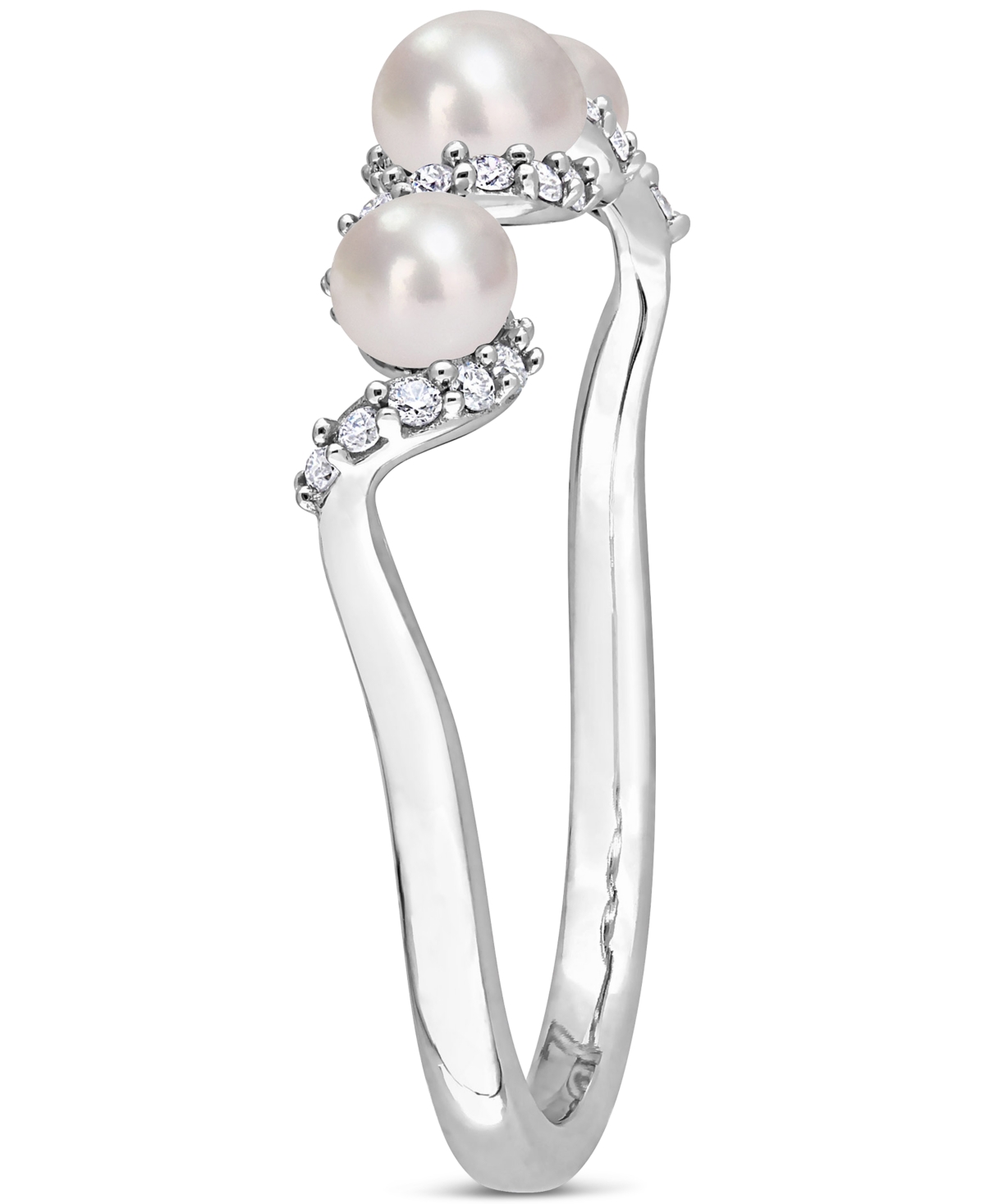 Cultured Freshwater Pearl (3-4mm) & Diamond (1/10 ct. t.w.) Swirl Ring in 14k- White Gold