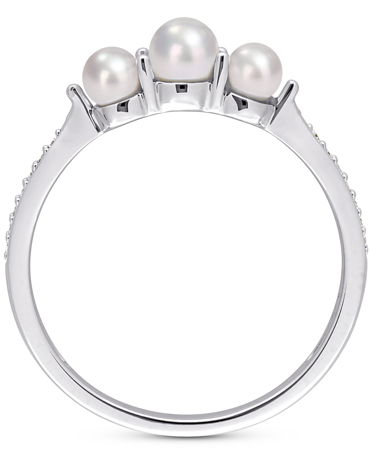 Cultured Freshwater Pearl (3 & 6-1/2mm) & Diamond Accent Ring in 14k- White Gold