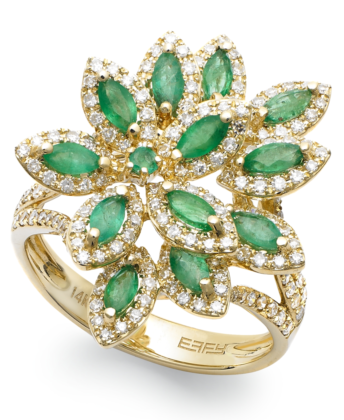 Shop Effy Collection Brasilica By Effy Emerald (1-1/16 Ct. T.w.) And Diamond (5/8 Ct. T.w.) Flower Ring In 14k Gold Or 14 In Emerald,yellow Gold