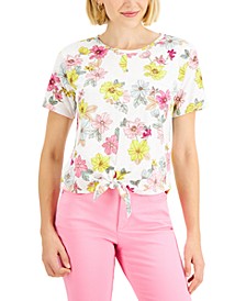 Short Sleeve Floral Tie-Front Top, Created for Macy's  