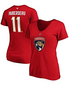 Women's Jonathan Huberdeau Red Florida Panthers Authentic Stack Name Number V-Neck T-shirt