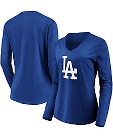 Women's Royal Los Angeles Dodgers Official Logo Long Sleeve V-Neck T-shirt