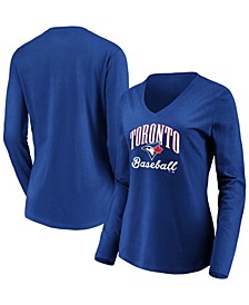 Women's Royal Toronto Blue Jays Victory Script V-Neck Long Sleeve T-shirt
