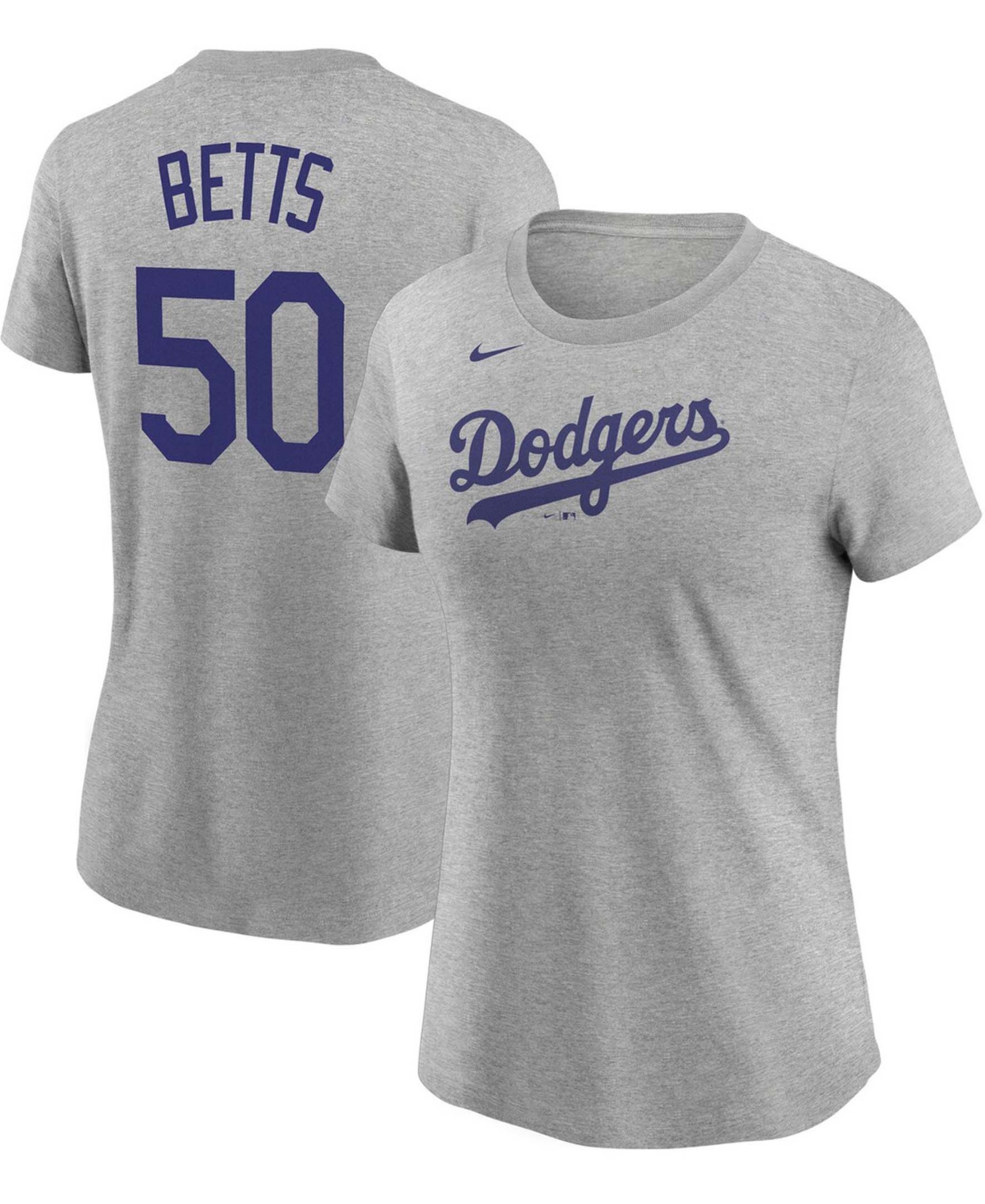 Women's Mookie Betts Heathered Gray Los Angeles Dodgers Name Number T-shirt