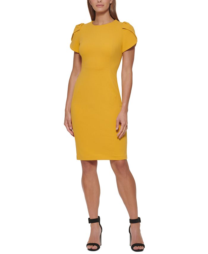 Calvin Klein Solid Tulip-Sleeve Sheath Dress - Macy's