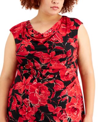 Plus Size Floral-Print Cowlneck Midi Dress