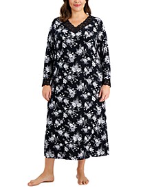 Plus Size Lace-Trim Printed Nightgown, Created for Macy's