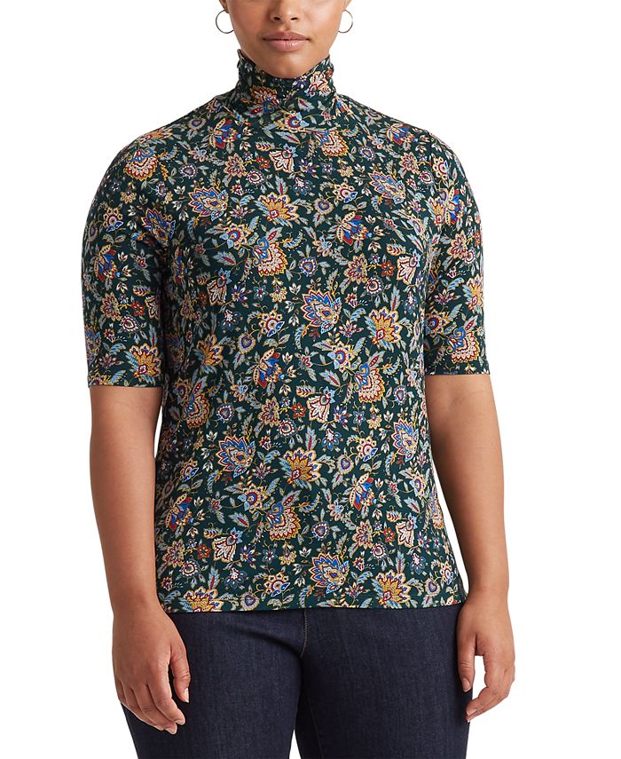 Lauren Ralph Lauren PlusSize AscotPrint Stretch Jersey Turtleneck