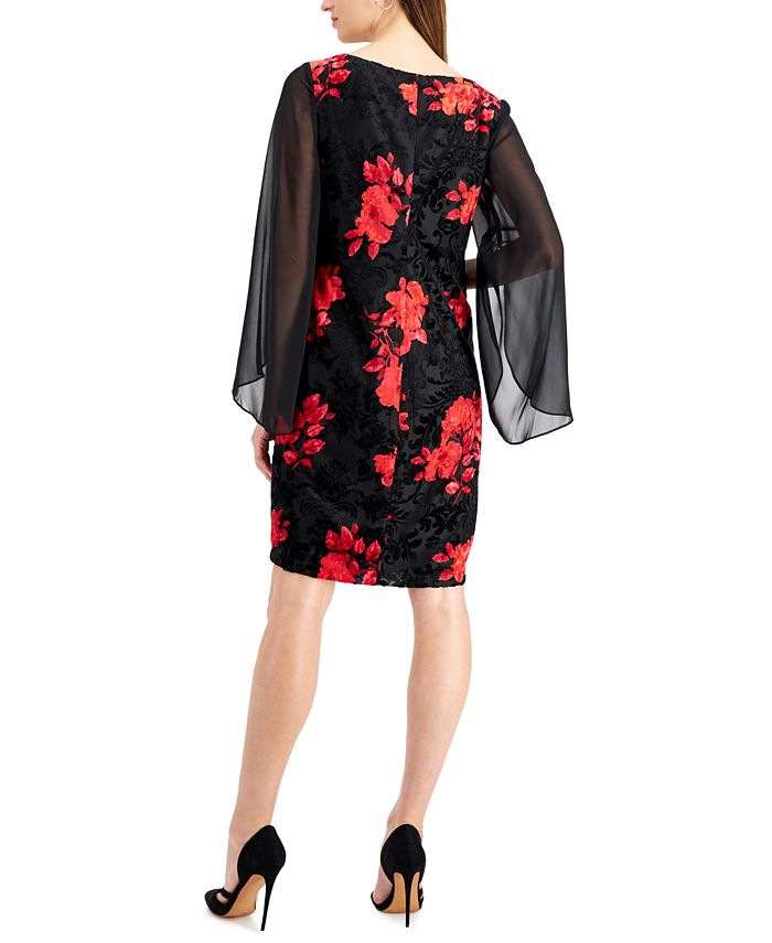 Alfani Women's Jacquard Print Sheer Sleeve Dress Black Size 6