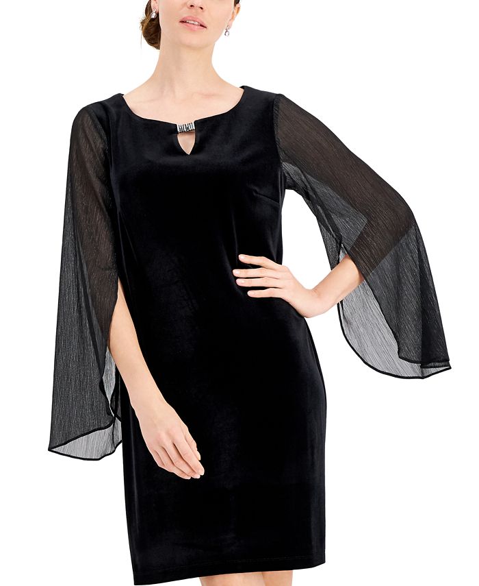 LOOK 819 VELVET LONG DRESS WITH SHEER DETAILS main image 1