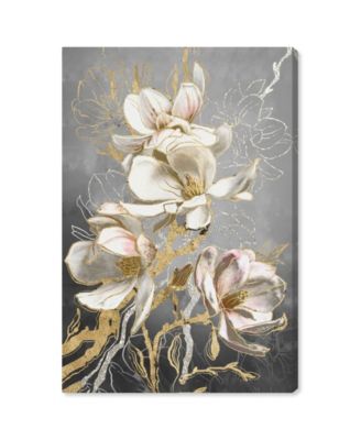 Glam Flowers Outlines Giclee Art Print on Gallery Wrap Canvas