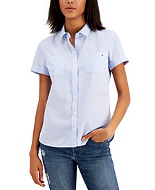 Striped Button-Front Camp Shirt