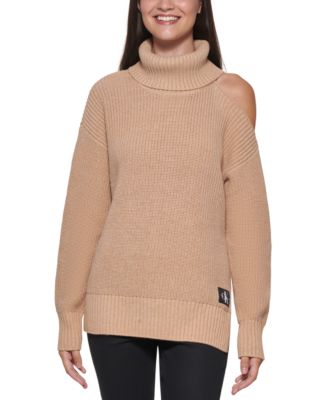 Cut-Out-Shoulder Turtleneck Sweater