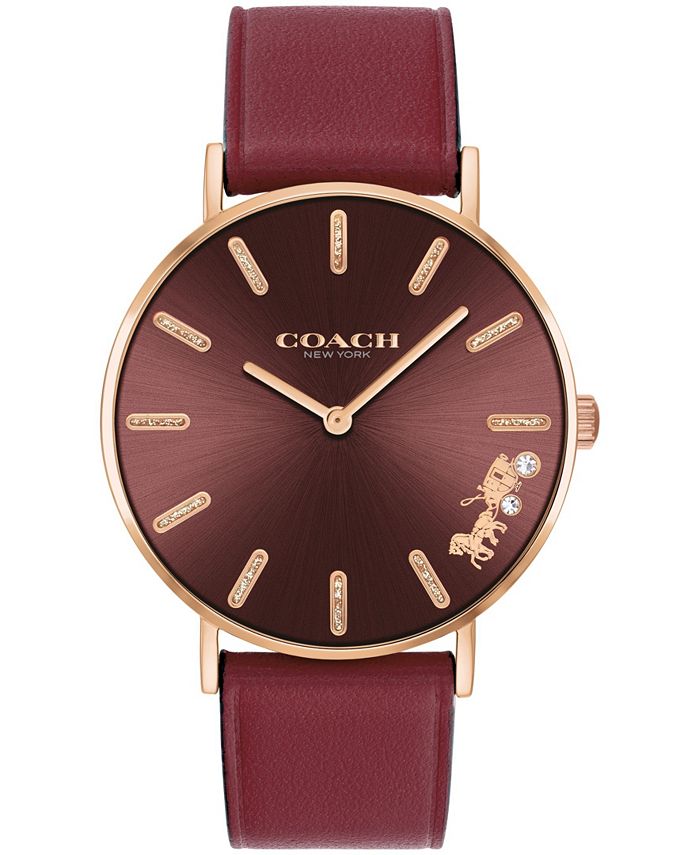 COACH Women s Perry Wine Leather Strap Watch 36mm Macy s