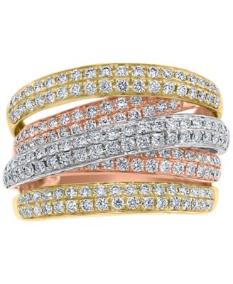 EFFY&reg; Diamond Multirow Crossover Statement Ring (1-3/8 ct. t.w.) in 14k Gold, White Gold & Rose Gold 