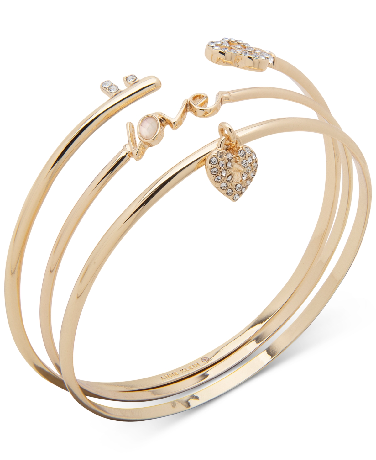 Gold-Tone 3-Pc. Set Pave & Stone Love Bangle Bracelets - Crystal
