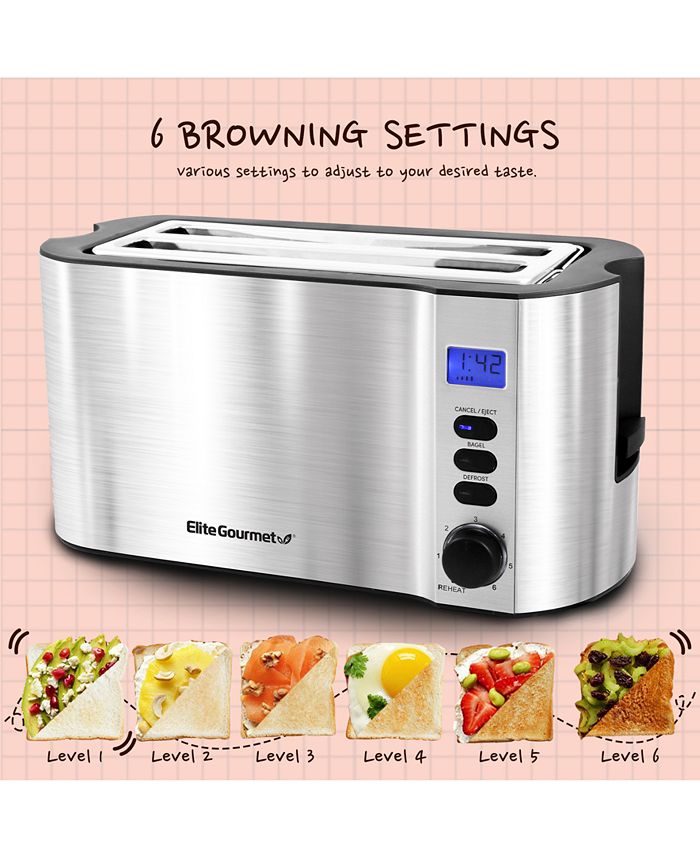 Elite Gourmet 4Slice Long Slot Digital Countdown Toaster, 6 Toast