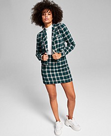 Cropped Plaid Blazer, Turtleneck Top & Plaid Mini Skirt