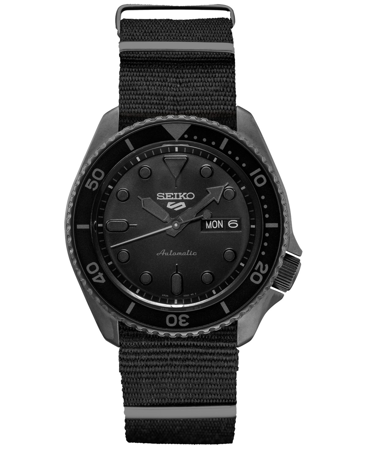 Seiko Men's Automatic 5 Sports Black Nylon Strap Watch 43mm | Smart Closet