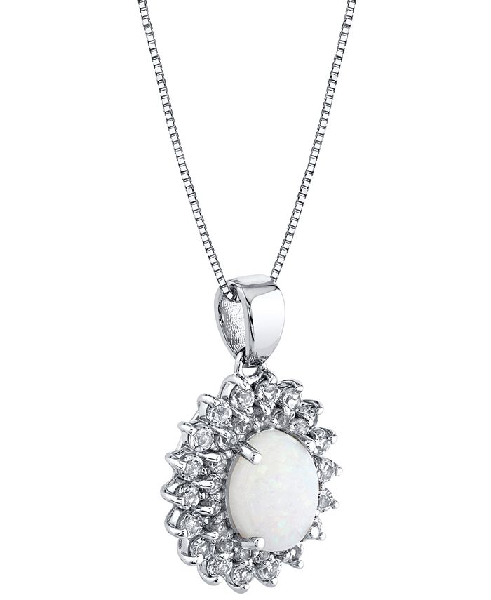 Macy's - Opal (1-1/20 ct. t.w.) & White Topaz (1-1/4 ct. t.w.) Oval Halo 18" Pendant Necklace in Sterling Silver
