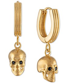 Black Diamond Accent Skull Drop Earrings in 14k Gold-Plated Sterling Silver, Created for Macy's (Also in black rhodium-plated sterling silver)