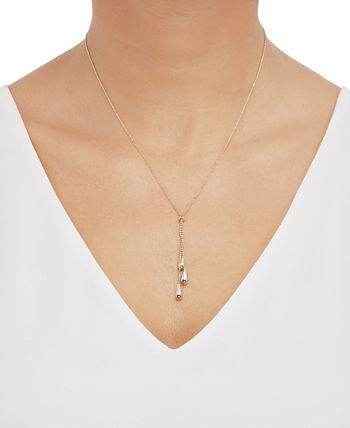 Italian Gold - Tri-Gold Lariat Necklace in 14k Gold, White Gold and Rose Gold