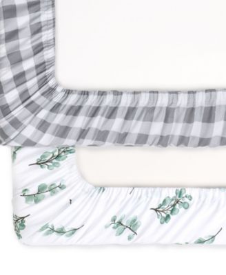 The Peanutshell Pack n Play, Mini Crib, Portable Crib or Fitted Playard Sheets, 2 Pack Set, Farmhouse Floral and Grey Plaid
