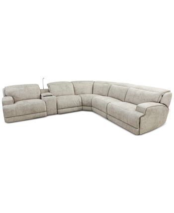 Furniture - Sebaston 6-Pc. Fabric Sectional with 2 Power Motion Recliners and 1 USB Console