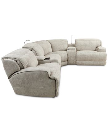 Furniture - Sebaston 6-Pc. Fabric Sectional with 2 Power Motion Recliners and 2 USB Consoles