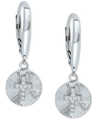 Cubic Zirconia Cross Disc Drop Earrings