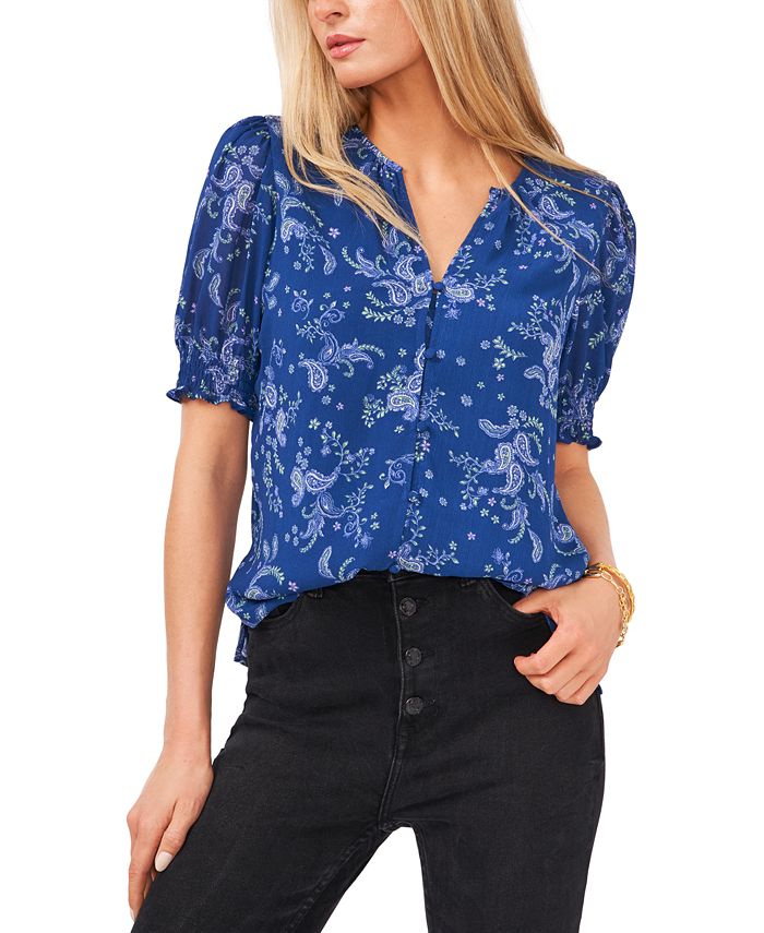 Vince Camuto Printed Puff-Sleeve Top & Reviews - Tops - Women - Macy's