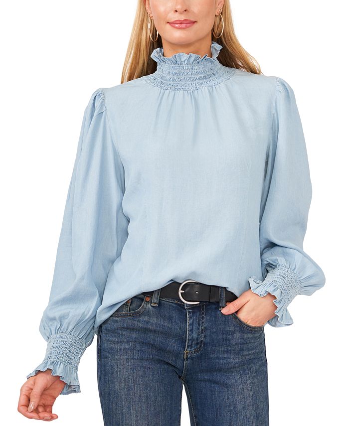 Vince Camuto Smocked-Neck Top - Macy's