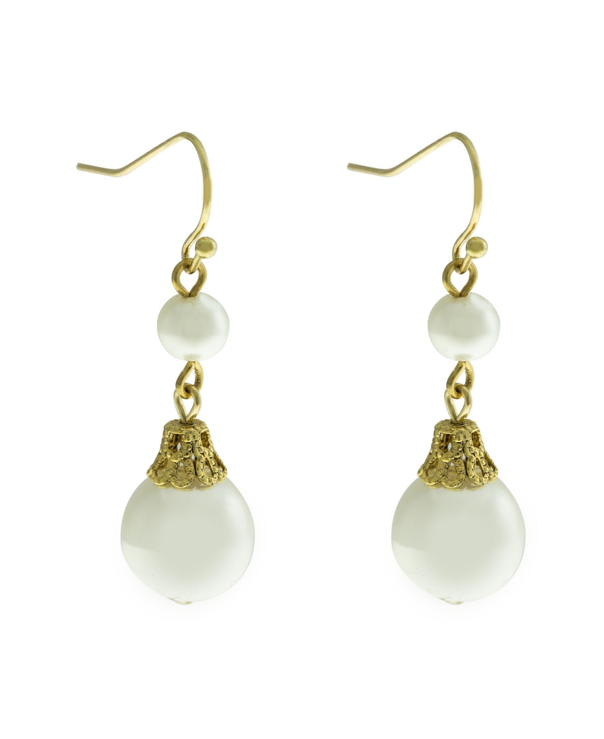 2028 Double Imitation Pearl Drop Wire Earrings In White