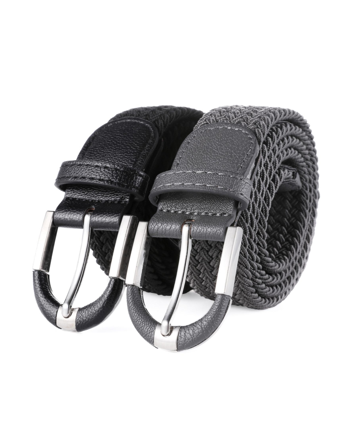 Mio Marino Men's Hopsack Weave Elastic Belt, Pack Of 2 In Deep Charcoal Ash