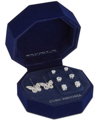 4-Pc. Set Cubic Zirconia Stud & Butterfly Drop Earrings in Silver Plate