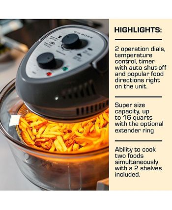 Easy Operation with Built in Timer Includes 50+ Recipe Book Black 1300W 16 Quart Dishwasher Safe Big Boss Oil-less Air Fryer 