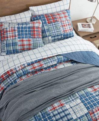 Raeford Blue Cotton Reversible 3 Piece Quilt Set, King