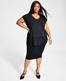 Trendy Plus Size Mixed-Media Top, Created for Macy's