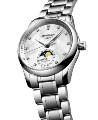 Women's Swiss Automatic Master Moonphase Diamond (1/20 ct. t.w.) Stainless Steel Bracelet Watch 34mm
