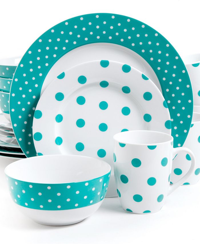 Laurie Gates Isaac Mizrahi Dots Luxe Teal 16 Pc. Set Service for