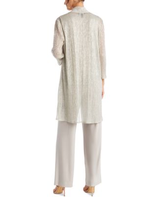 Petite 3-Pc. Metallic Jacket, Necklace Top & Pants Set