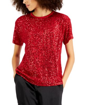 girls red sequin top