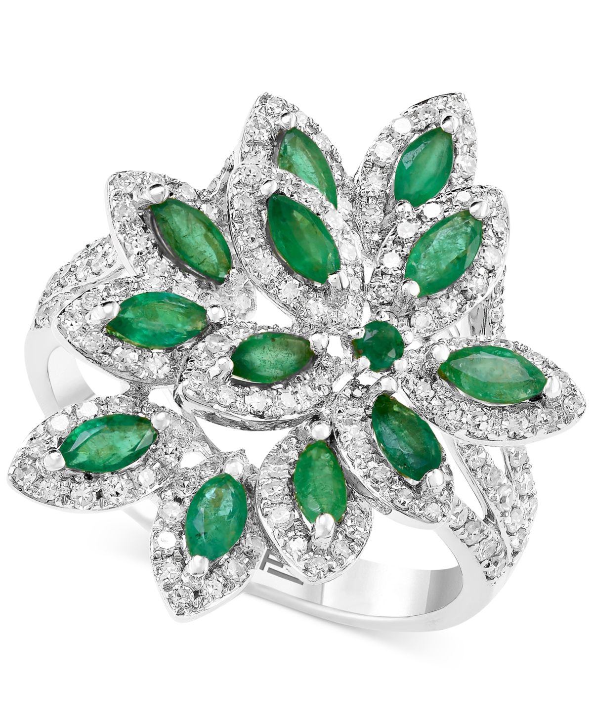 Effy Collection Brasilica by Effy Emerald (1-1/16 ct. t.w.) and Diamond (5/8 ct. t.w.) Flower Ring in 14k Gold or 14k White Gold