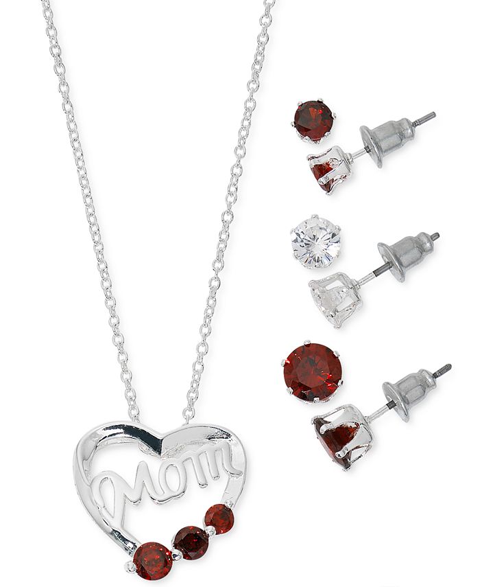Macy s Silver Plate 4 Pc. Set Cubic Zirconia Mom Heart Pendant