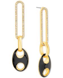 Gold-Tone Pavé Link & Oval Casted Stone Drop Earrings